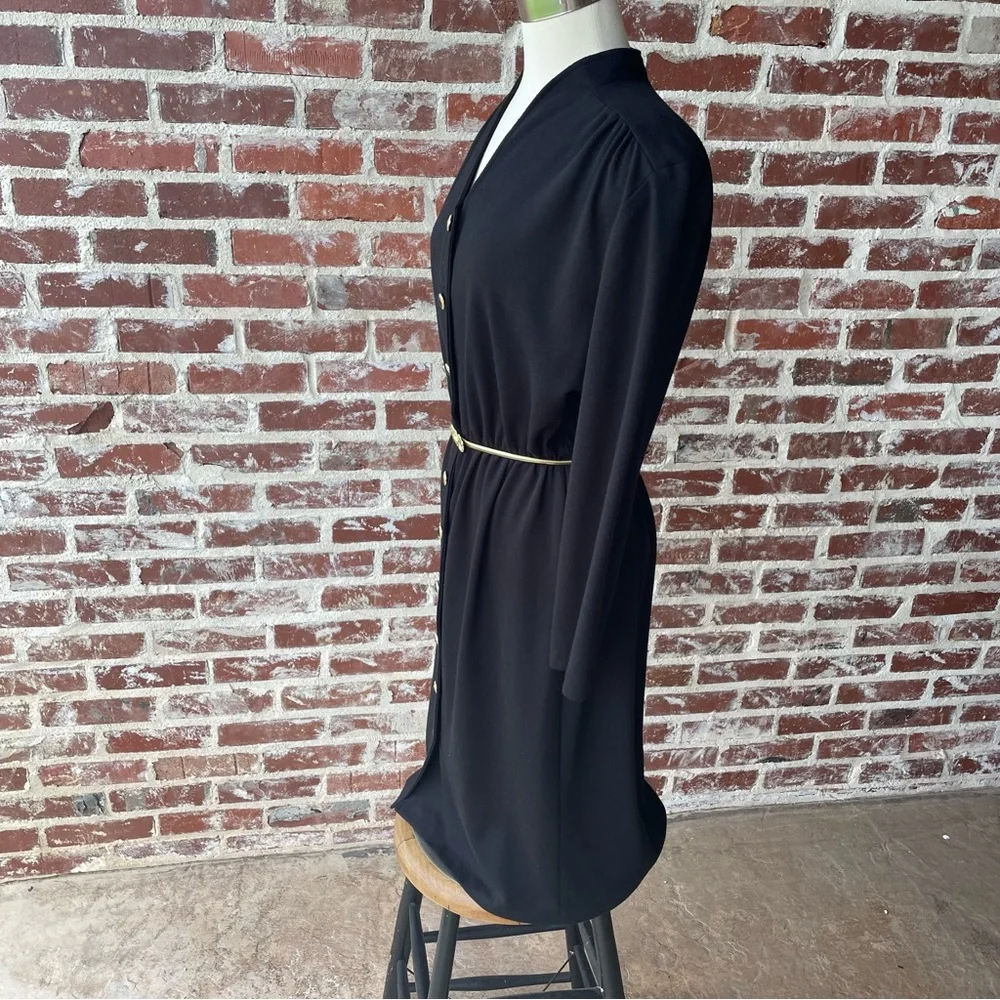 Vintage 70s 80s Black Button Down Long Sleeve Dress - Picture 4 of 6